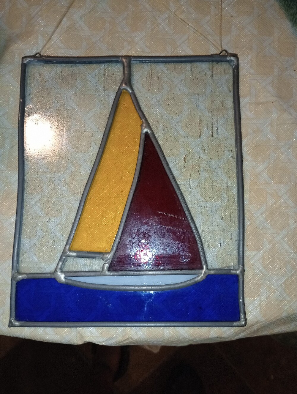 Handcrafted Stained Glass Sailboat Wall Art - Yellow, Red, Blue
